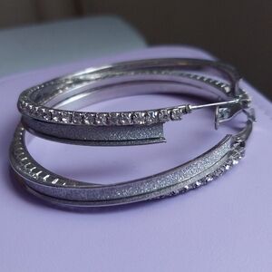 Silver sparkly hook earrings